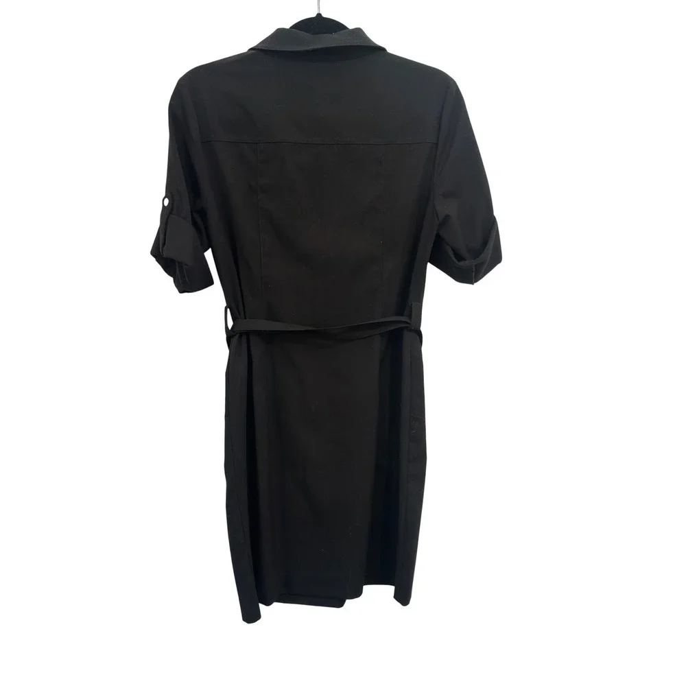 Michael Kors Utility Shirt Dress Black Stretch Twill Belted Zip Front PM
